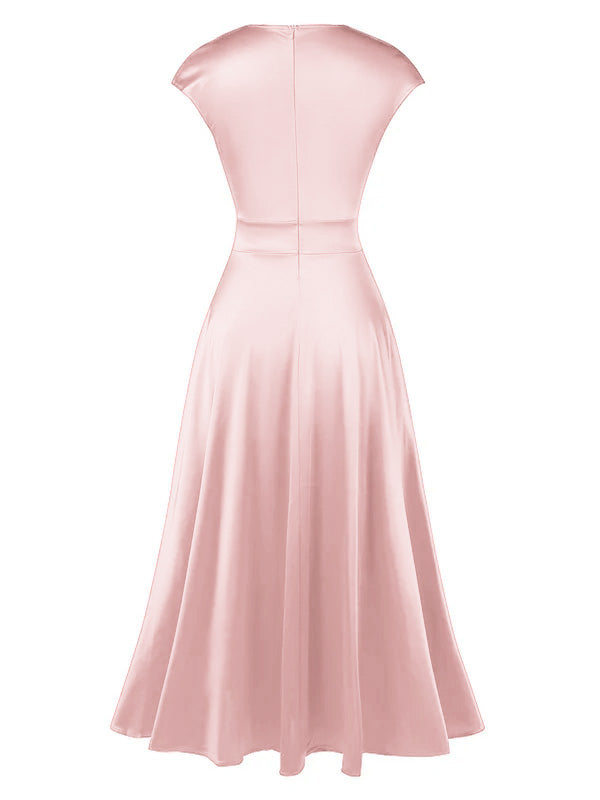 [Prévente] Robe en satin col en V profond rose des années 1950
