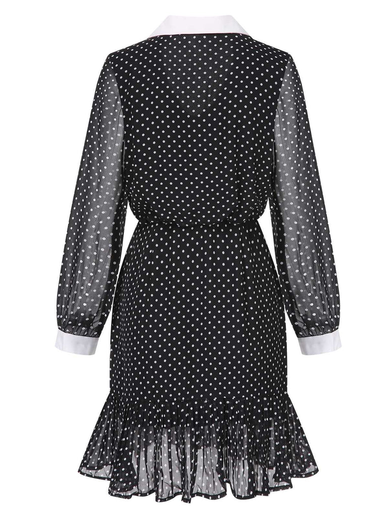 Robe noire à pois et col contrasté des années 40