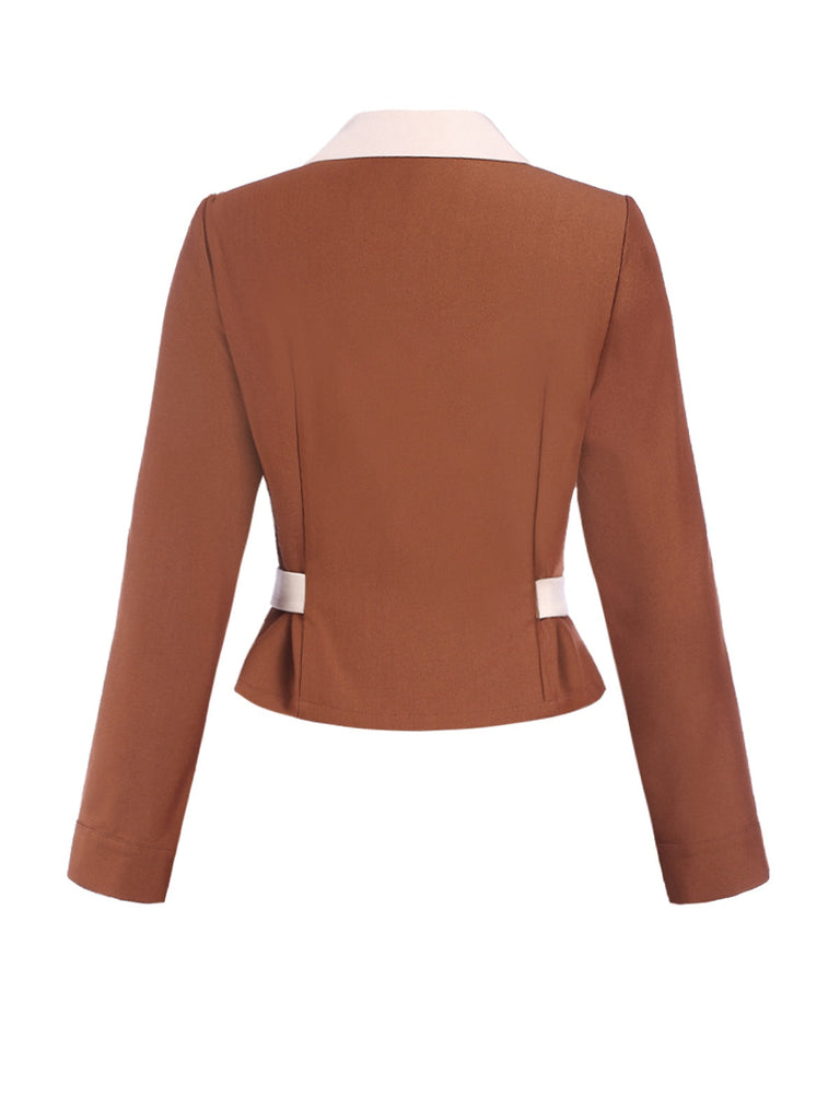 Manteau à revers color block marron des années 40