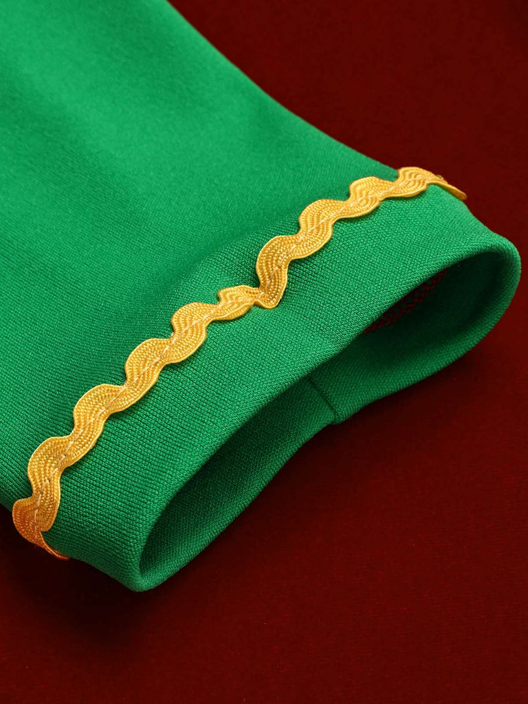 Robe rouge contrastée à ourlet ondulé de Noël des années 1960