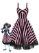 Robe en dentelle verte fluo à rayures noires et blanches des années 1950