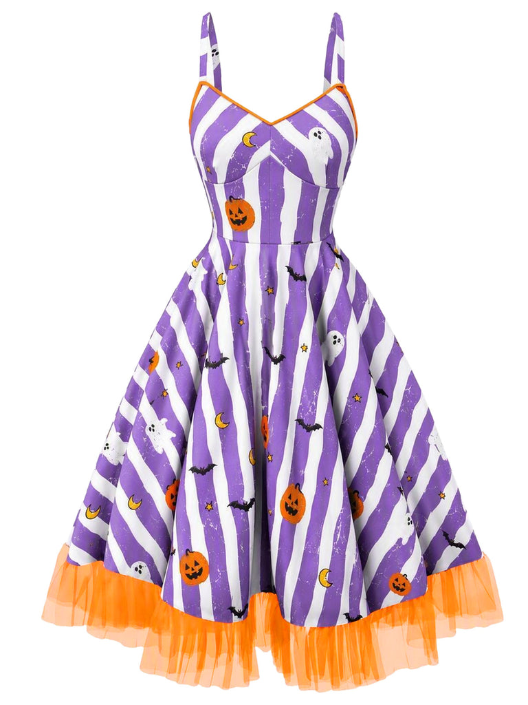 Robe en dentelle verte fluo à rayures noires et blanches des années 1950