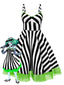 [Prévente] [Grande taille] Robe en dentelle verte fluo à rayures noires et blanches des années 1950