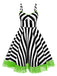 [Prévente] [Grande taille] Robe en dentelle verte fluo à rayures noires et blanches des années 1950