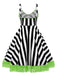 [Prévente] [Grande taille] Robe en dentelle verte fluo à rayures noires et blanches des années 1950