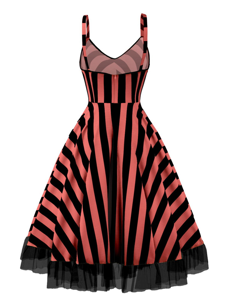 [Prévente] Robe en dentelle à rayures rouges et noires des années 1950