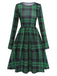 Robe verte à col ras du cou en tartan des années 40