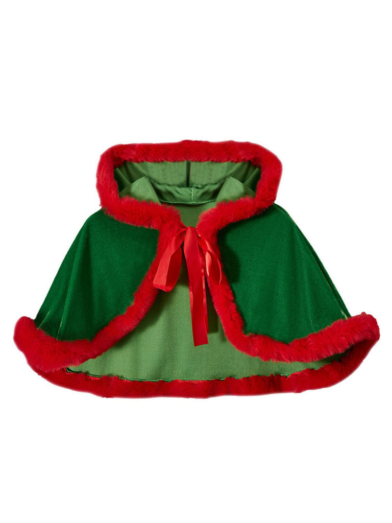 Costumes de Noël en velours verte des années 1950 Cape à capuche