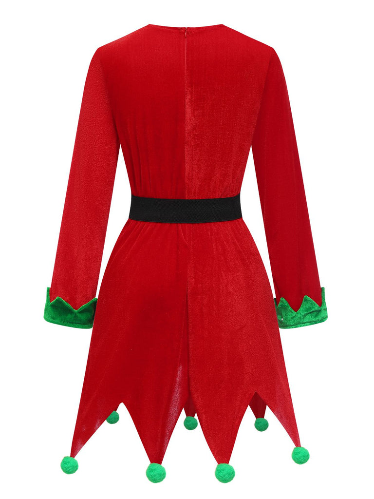 Robe de cosplay elfe de Noël rouge des années 1980
