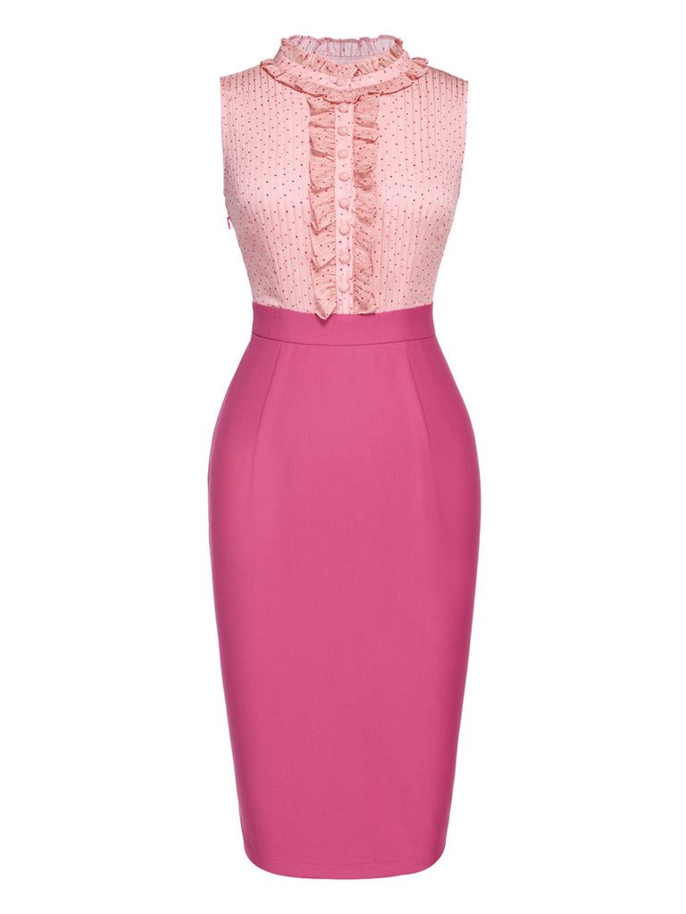 [Prévente] Robe à volants à col montant pois rose des années 60