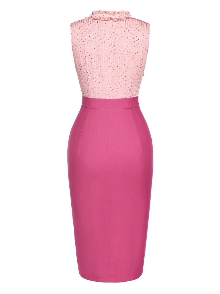 [Prévente] Robe à volants à col montant pois rose des années 60