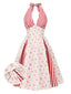 Robe licou à carreaux fleuris de campagne rouge des années 1950