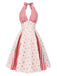 Robe licou à carreaux fleuris de campagne rouge des années 1950