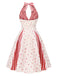 Robe licou à carreaux fleuris de campagne rouge des années 1950