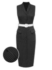[Pré-vente] Robe crayon noire à rayures et revers des années 1960