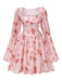 Robe patineuse fleurie rose à col carré des années 1960