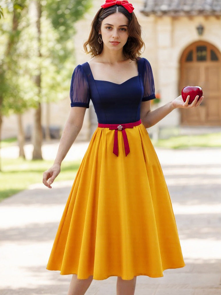 Robe de princesse à col en cœur et nœud des années 40