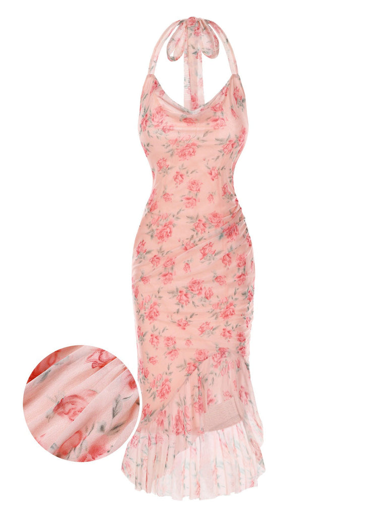 Robe sirène en maille de soie rose des années 1930