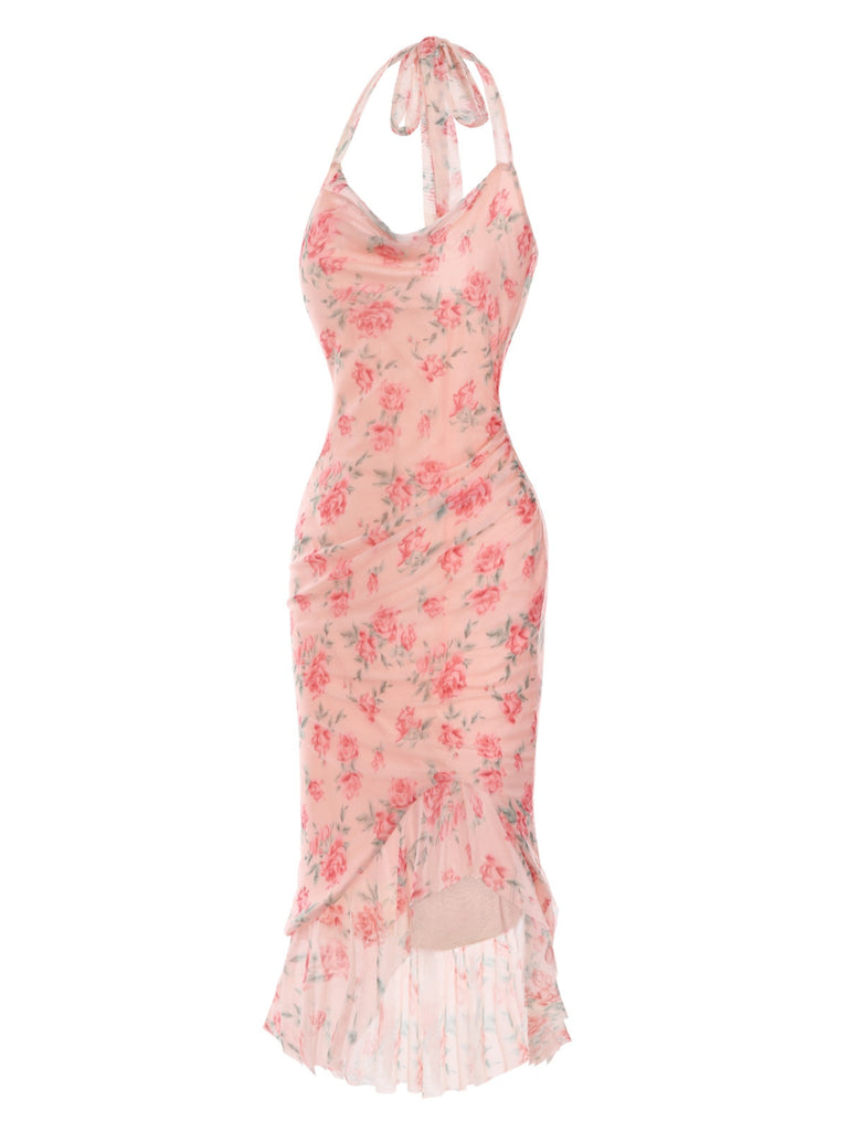 Robe sirène en maille de soie rose des années 1930