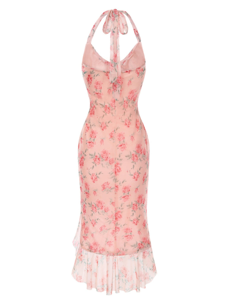 Robe sirène en maille de soie rose des années 1930