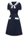 [Pré-vente] Robe à col marin en patchwork de pois bleus des années 1960