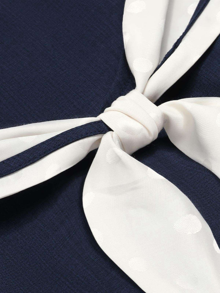 [Pré-vente] Robe à col marin en patchwork de pois bleus des années 1960