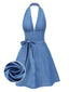 [Pré-vente] Robe dos nu col V profond et nœud bleu des années 1970