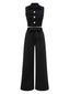 2PCS Chemisier sans manches et pantalon à revers noirs des années 1960