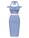 Robe crayon à carreaux bleu licou à épaules dénudées des années 1960