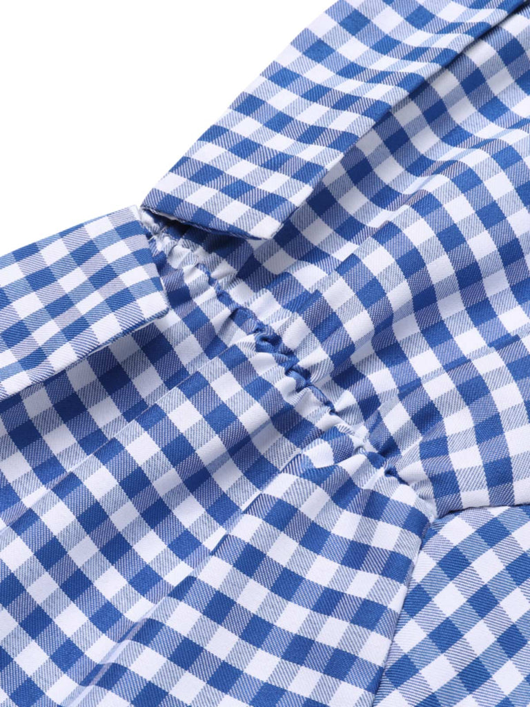Robe crayon à carreaux bleu licou à épaules dénudées des années 1960