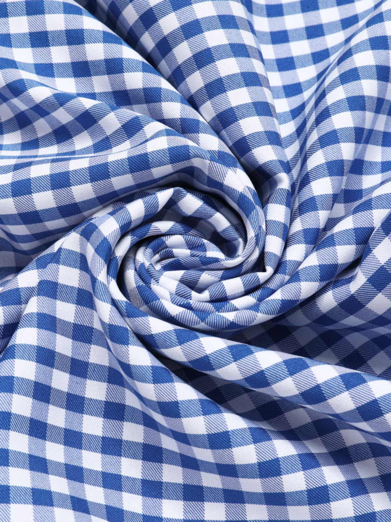 Robe crayon à carreaux bleu licou à épaules dénudées des années 1960