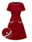 Robe rouge à poches et bordures unies des années 1960