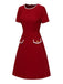 Robe rouge à poches et bordures unies des années 1960