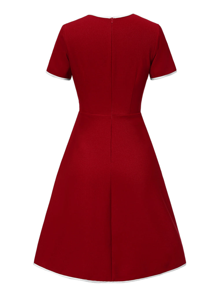 Robe rouge à poches et bordures unies des années 1960