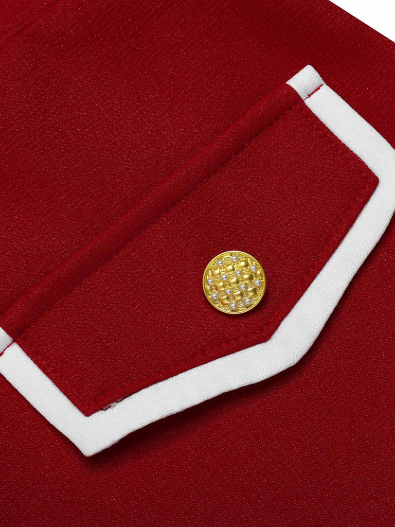 Robe rouge à poches et bordures unies des années 1960