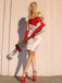 Robe crayon bouffante motif cœur rose pâle années 1960