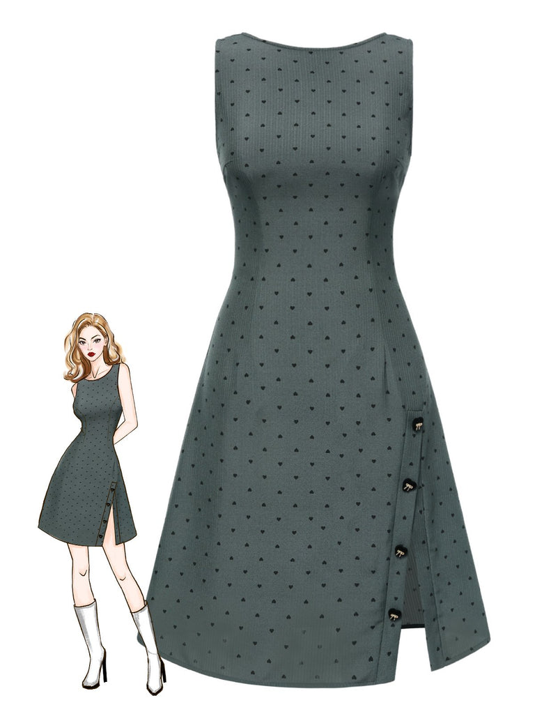 [Pré-vente] Robe sans manches grise à pois cœurs des années 40