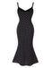 Robe sirène noire à pois et bretelles spaghetti des années 1930