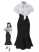 Robe sirène noire à pois et col noué des années 1930