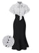 Robe sirène noire à pois et col noué des années 1930