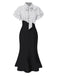 Robe sirène noire à pois et col noué des années 1930