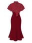 Robe sirène rouge à pois et col noué des années 1930