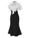 Robe sirène noire à pois et col noué des années 1930