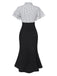Robe sirène noire à pois et col noué des années 1930