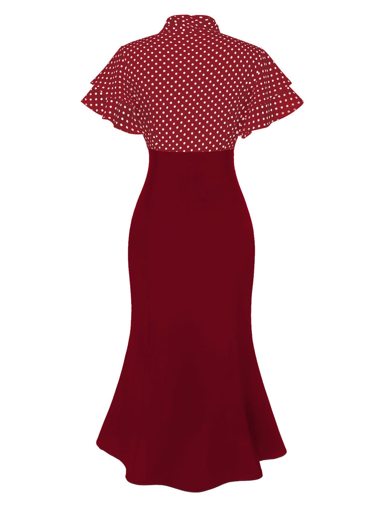 Robe sirène noire à pois et col noué des années 1930