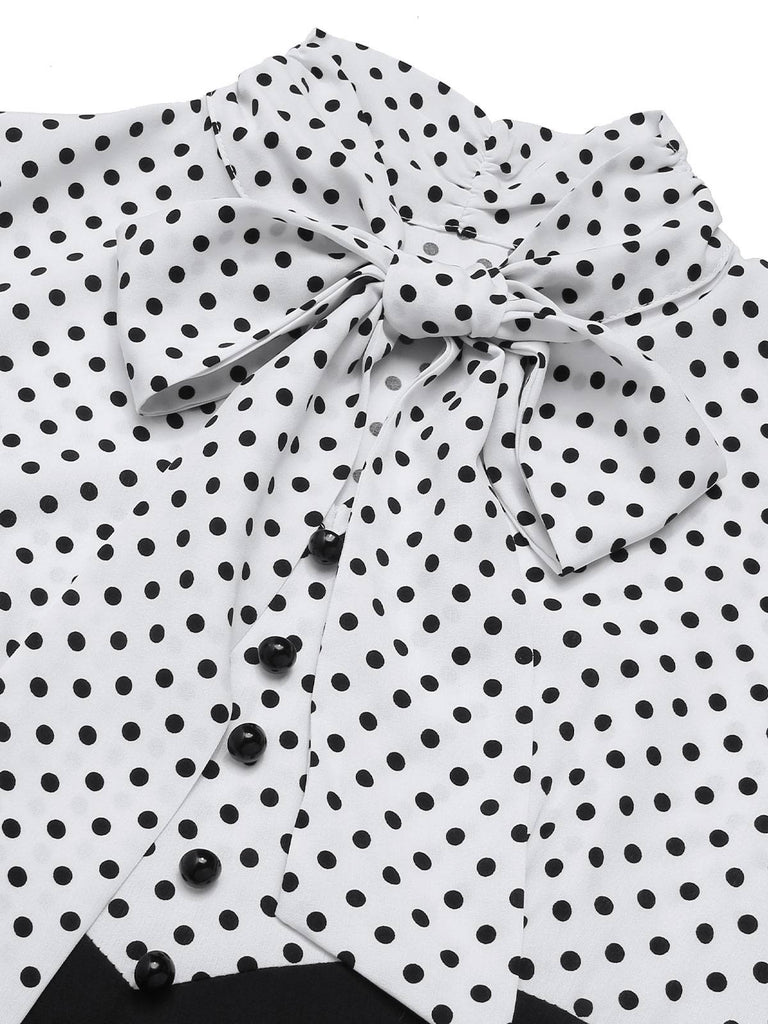 Robe sirène noire à pois et col noué des années 1930
