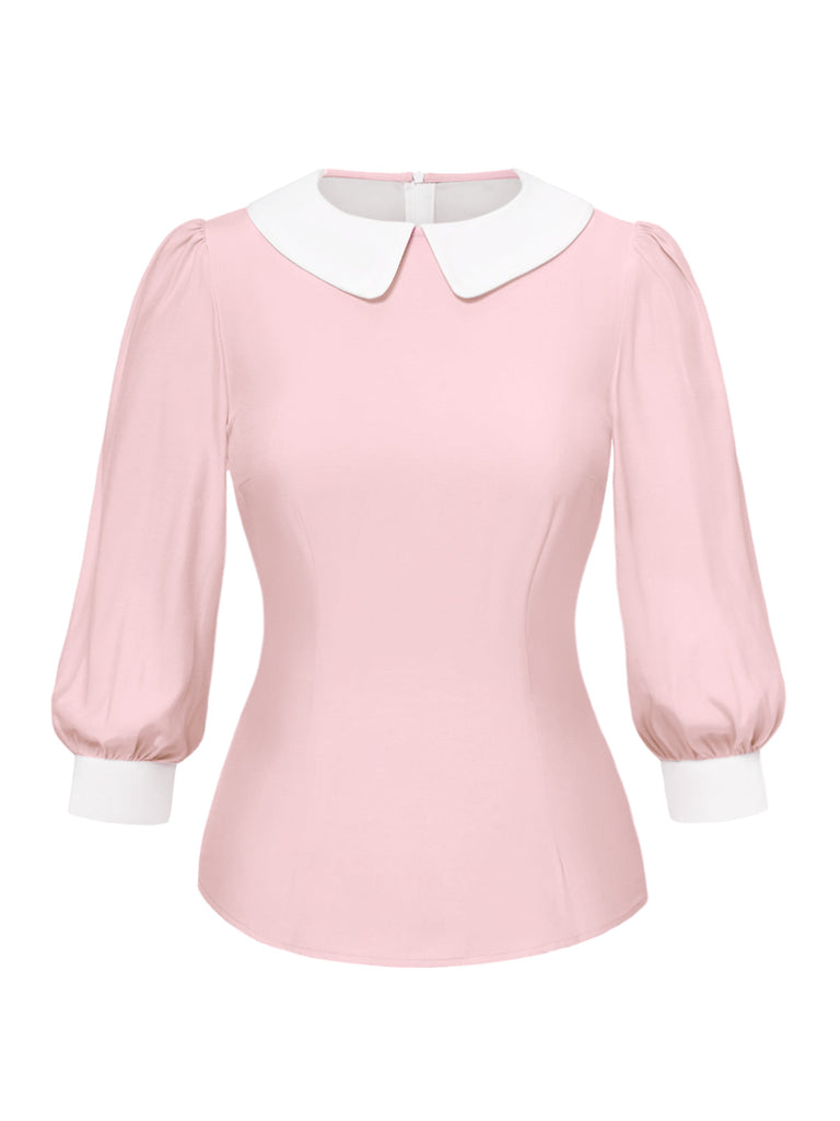 2PCS chemisier rose contrasté et robe grise des années 40