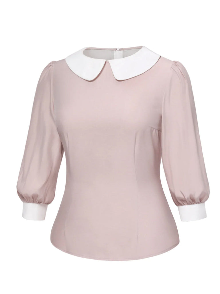 [Pré-vente] [Grande taille] 2PCS chemisier rose colorblock et robe grise des années 40