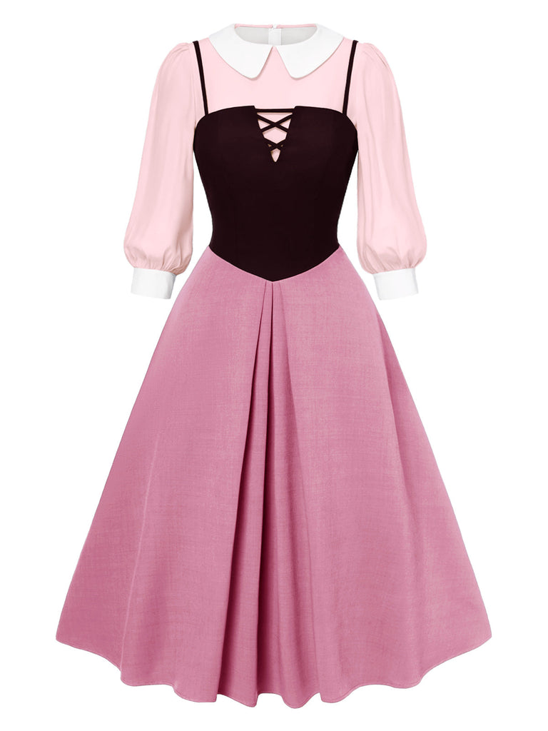 2PCS chemisier rose contrasté et robe grise des années 40