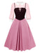 2PCS chemisier rose contrasté et robe grise des années 40